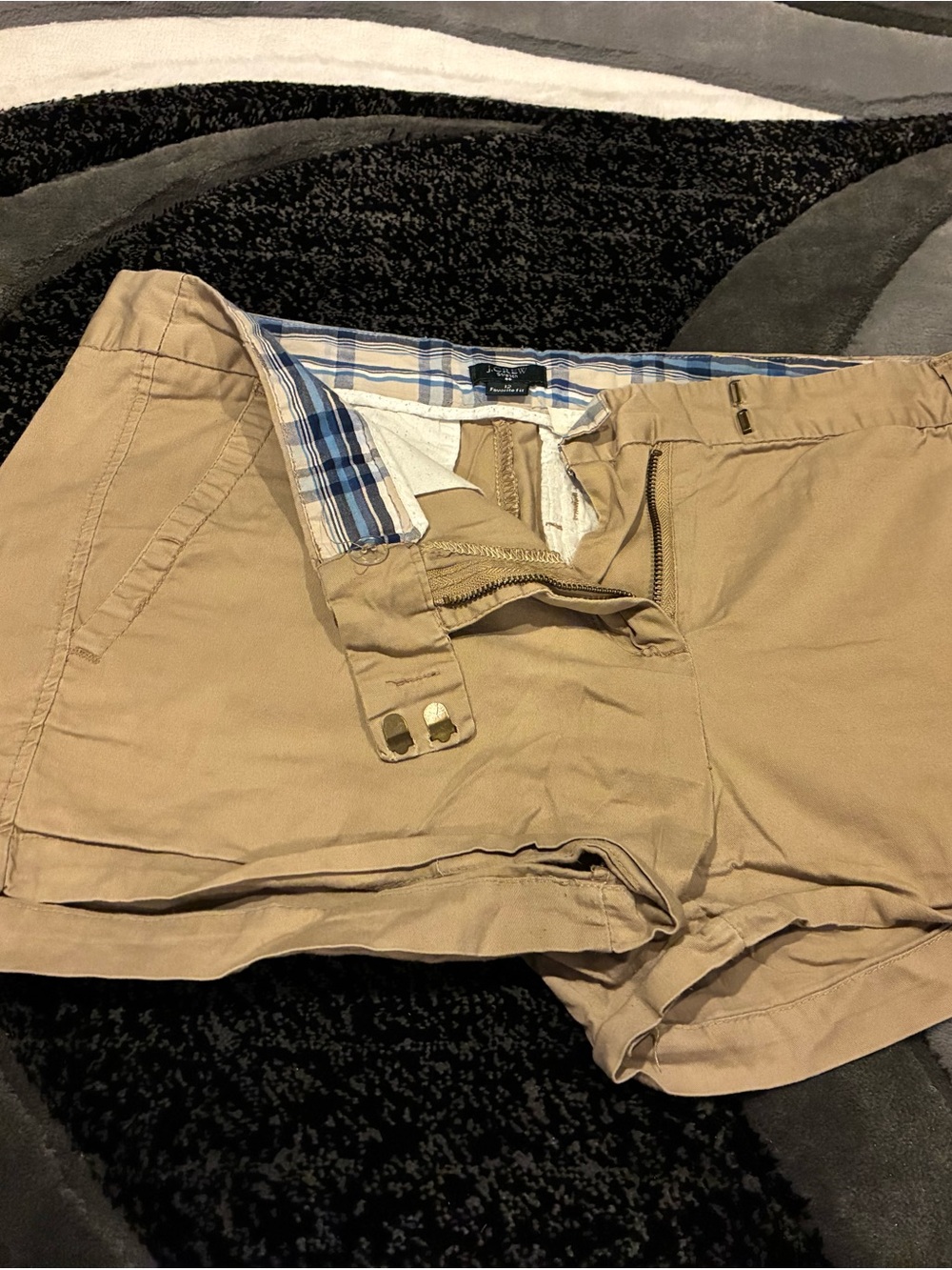 J. Crew / Khaki Cotton Shorts with Plaid Waist Lining
